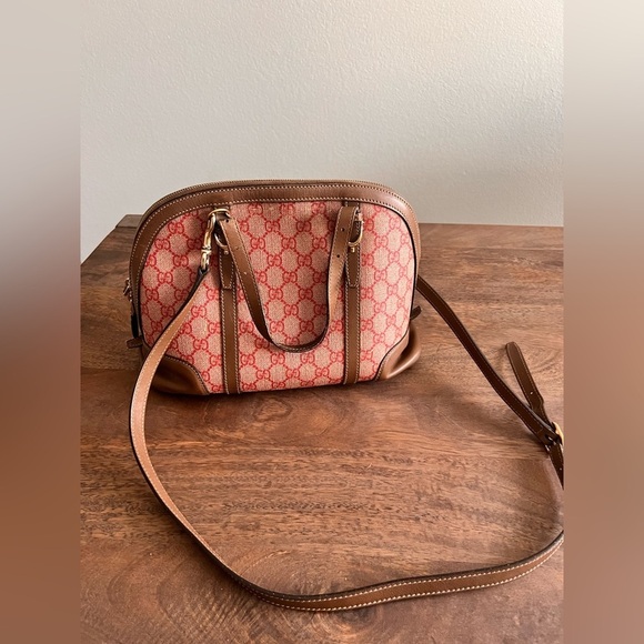 Gucci Brown/Pink GG Supreme Canvas And Leather Nice Dome Satchel - Picture 8 of 11